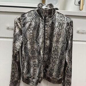 Vintage 90s Mirror Image Snake Print Velour Zip Jacket Size Small